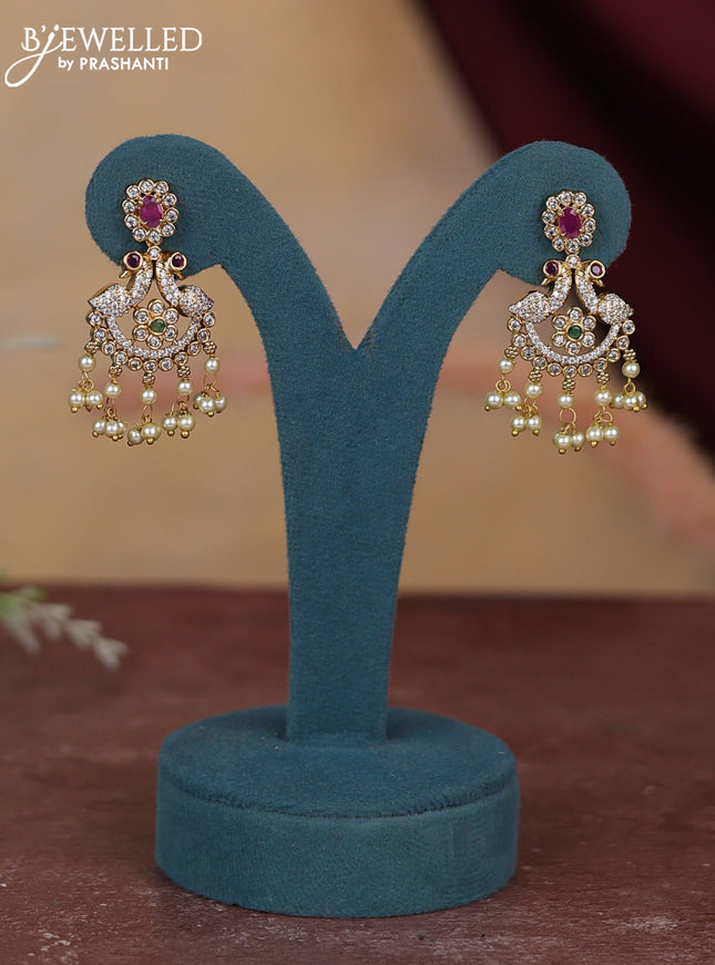 Antique guttapusalu haram swan design with kemp and cz stones and pearl hangings