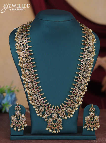 Antique guttapusalu haram floral design with kemp and cz stones and pearl hangings