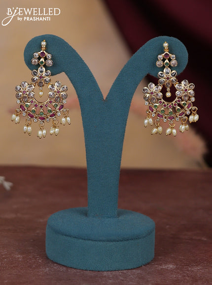 Antique guttapusalu haram floral design with kemp and cz stones and pearl hangings