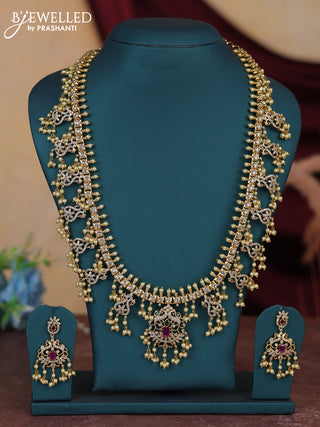 Antique guttapusalu haram floral & peacock design with kemp and cz stones and pearl hangings