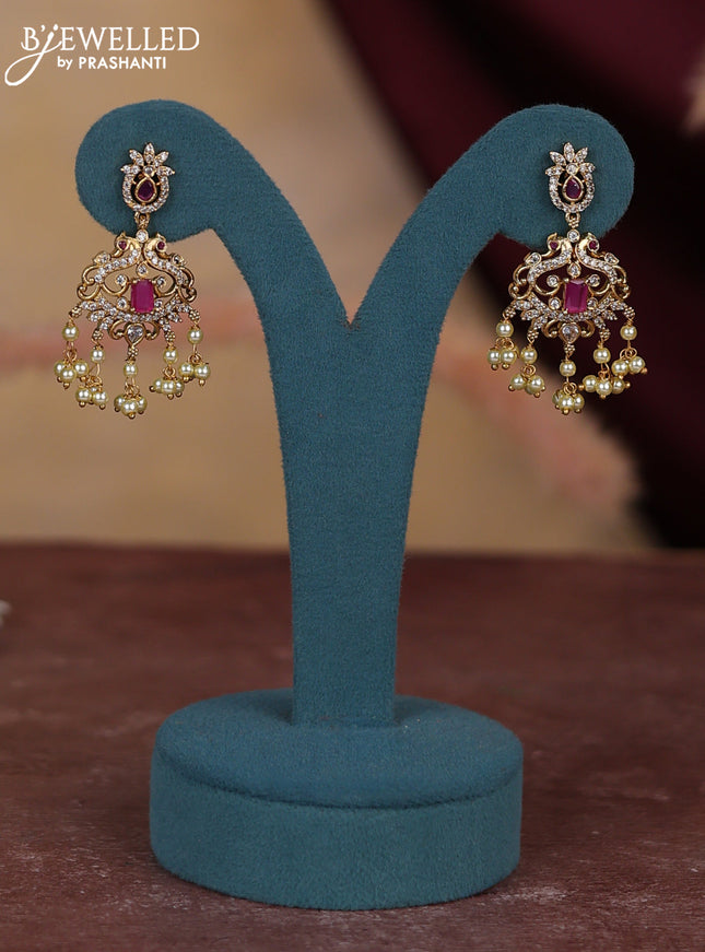 Antique guttapusalu haram floral & peacock design with kemp and cz stones and pearl hangings