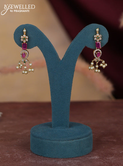 Antique guttapusalu haram floral design with kemp and cz stones and pearl hangings