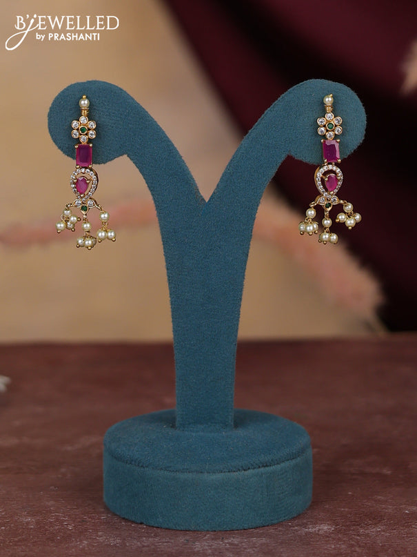 Antique guttapusalu haram floral design with kemp and cz stones and pearl hangings