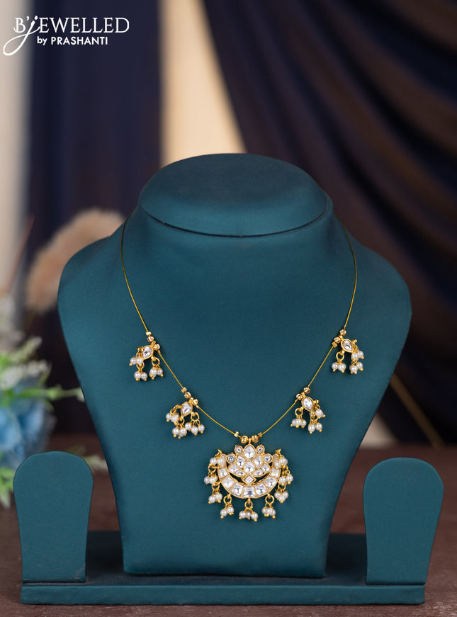 Invisible chain with kundan stones and pearl hangings without earring