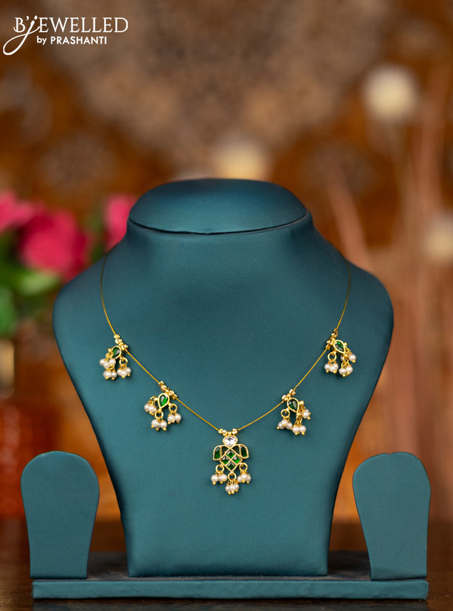 Invisible chain with emerald jadau kundan stones and pearl hangings without earring