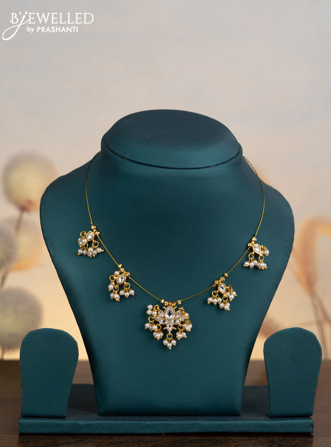 Invisible chain lotus design with kundan stones and pearl hangings without earrings