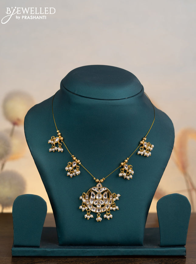 Invisible chain with kundan stones and pearl hangings without earrings