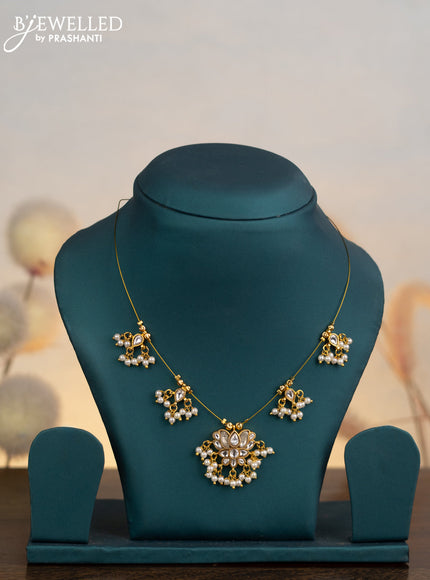 Invisible chain lotus design with kundan stones and pearl hangings without earrings