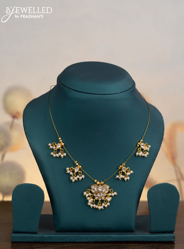 Invisible chain lotus design with kundan stones and pearl hangings without earrings