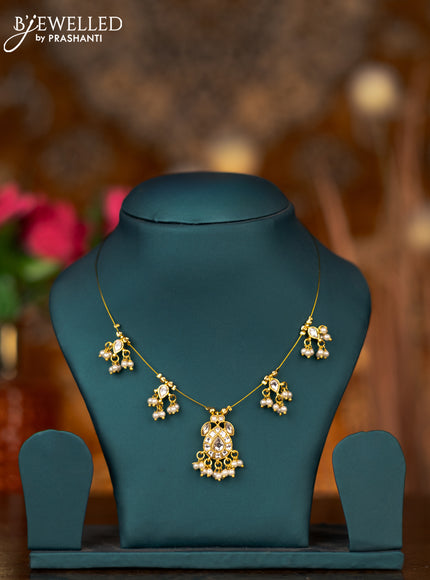 Invisible chain with kundan stones and pearl hangings without earrings