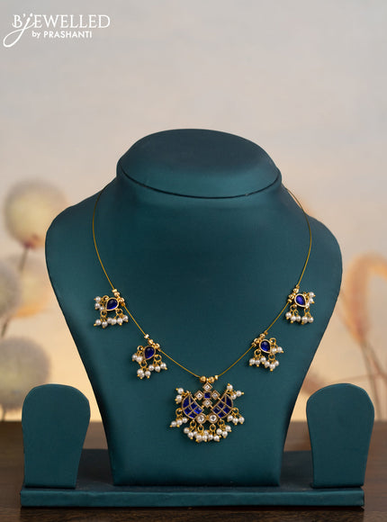 Invisible chain with sapphire jadau kundan stones and pearl hangings without earrings