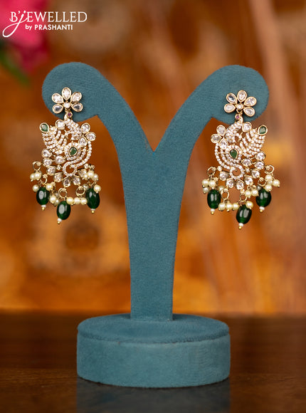 Beaded green necklace peacock design with emerald & cz stones and pearl & beads hangings in victorian finish