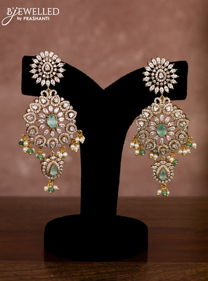 Beaded multilayer mint green necklace with cz stones and pearl & beads hangings in victorian finish
