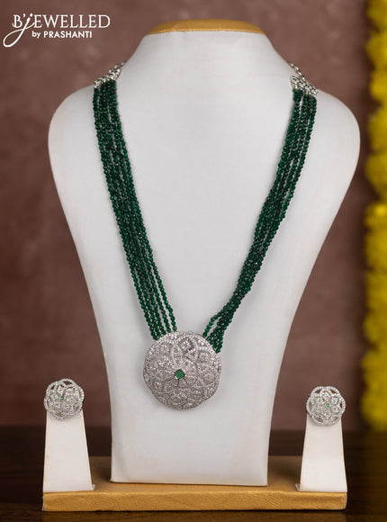 Beaded green necklace with emerald and cz stones in zircon finish