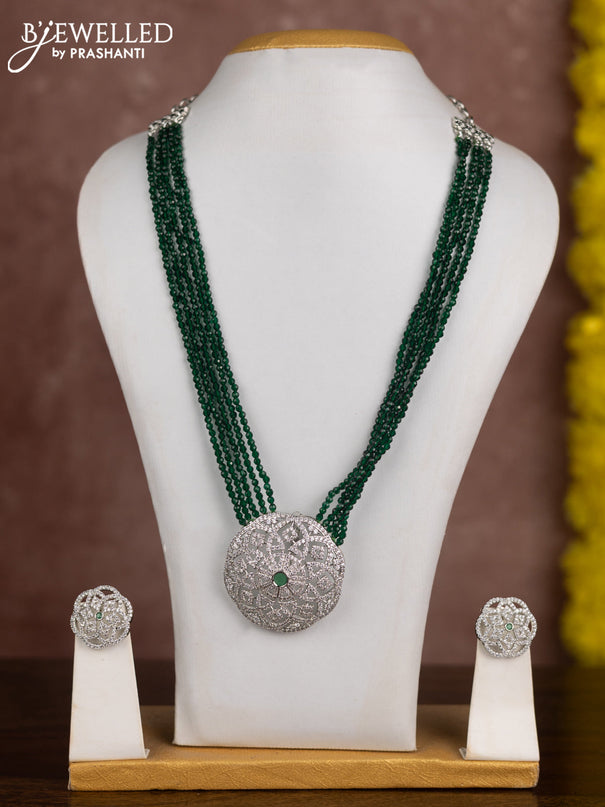 Beaded green necklace with emerald and cz stones in zircon finish