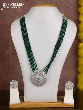 Beaded green necklace with emerald and cz stones in zircon finish