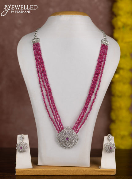 Beaded pink necklace with ruby and cz stones in zircon finish