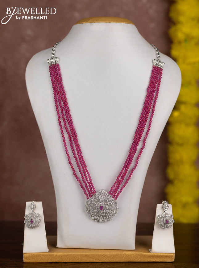 Beaded pink necklace with ruby and cz stones in zircon finish