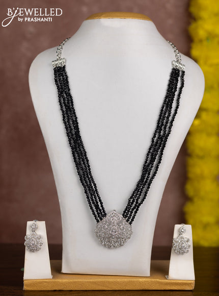 Beaded black necklace with cz stones in zircon finish
