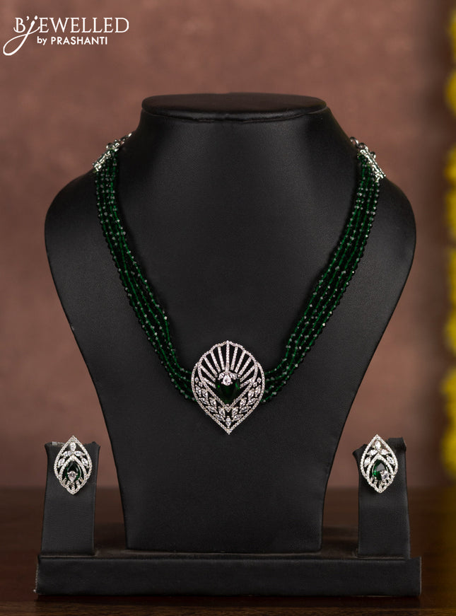 Beaded green choker with emerald and cz stones in zircon finish