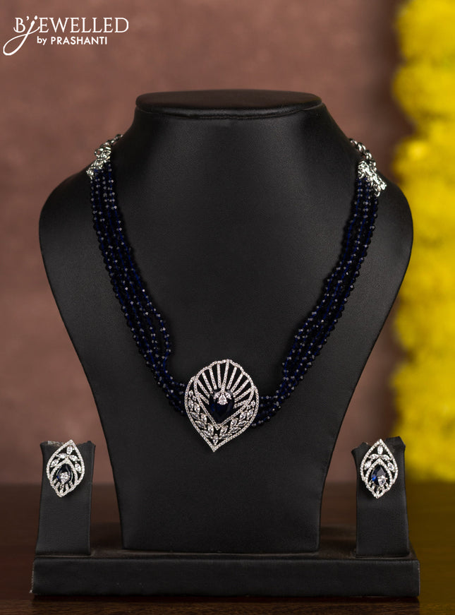 Beaded blue choker with sapphire and cz stones in zircon finish