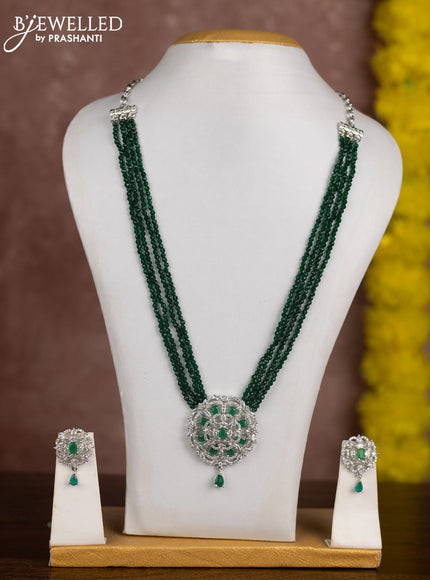 Beaded green necklace with emerald and cz stones in zircon finish