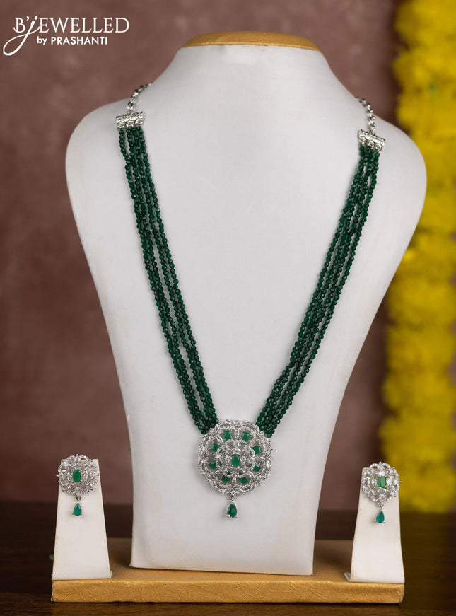 Beaded green necklace with emerald and cz stones in zircon finish