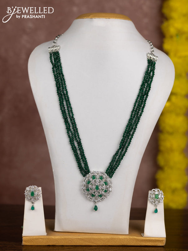 Beaded green necklace with emerald and cz stones in zircon finish