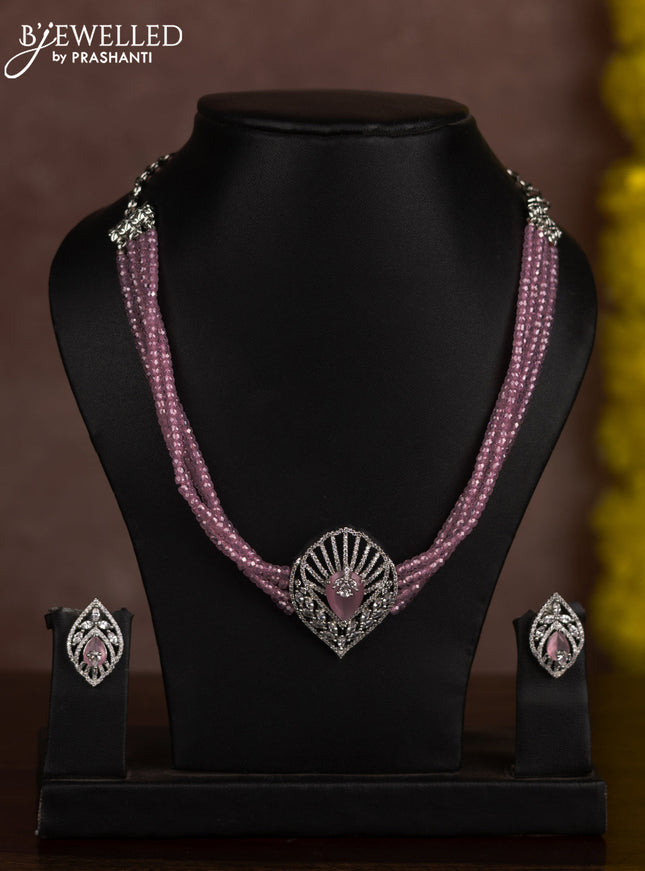 Beaded baby pink choker with cz stones in zircon finish
