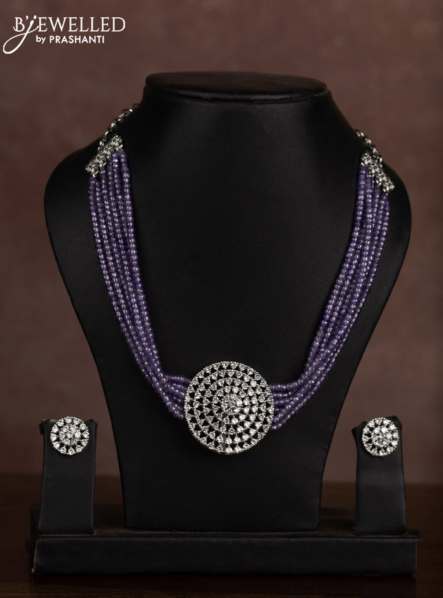 Beaded violet choker with cz stones in zircon finish