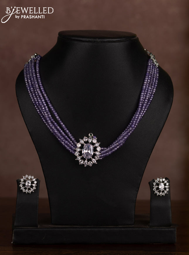Beaded violet choker with cz stones in zircon finish