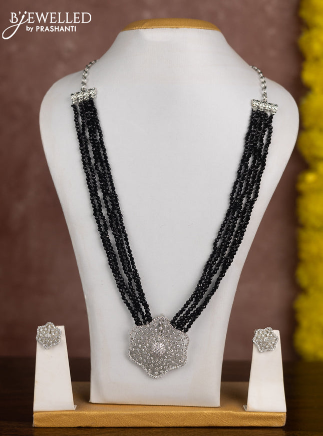 Beaded black necklace with cz stones in zircon finish
