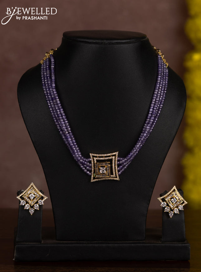 Beaded violet choker with cz stones in gold finish
