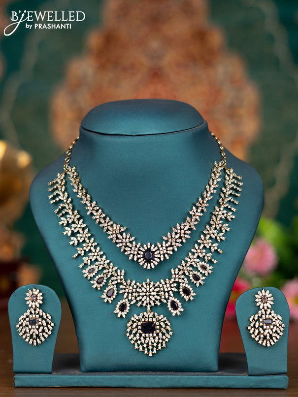 Necklace double layer with violet and cz stones in victorian finish