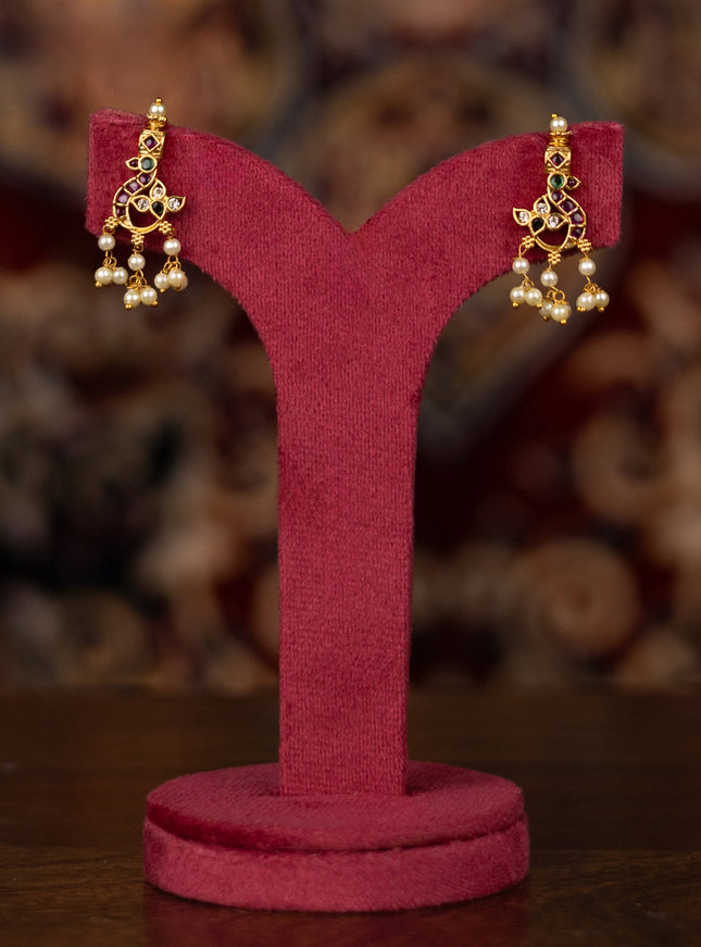 Antique guttapusalu necklace floral & peacock design with kemp and cz stone and pearl hangings
