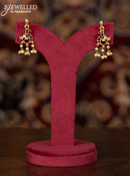 Antique guttapusalu haram floral & peacock design with kemp and cz stone and pearl hangings