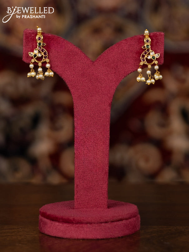 Antique guttapusalu haram floral & peacock design with kemp and cz stone and pearl hangings