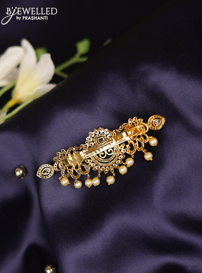 Antique hair clips medium size peacock design with cz stones and pearl hangings