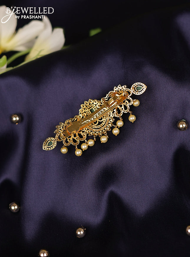 Antique hair clips medium size peacock design with emerald & cz stones and pearl hangings