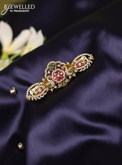 Antique hair clips medium size peacock design with kemp and cz stones