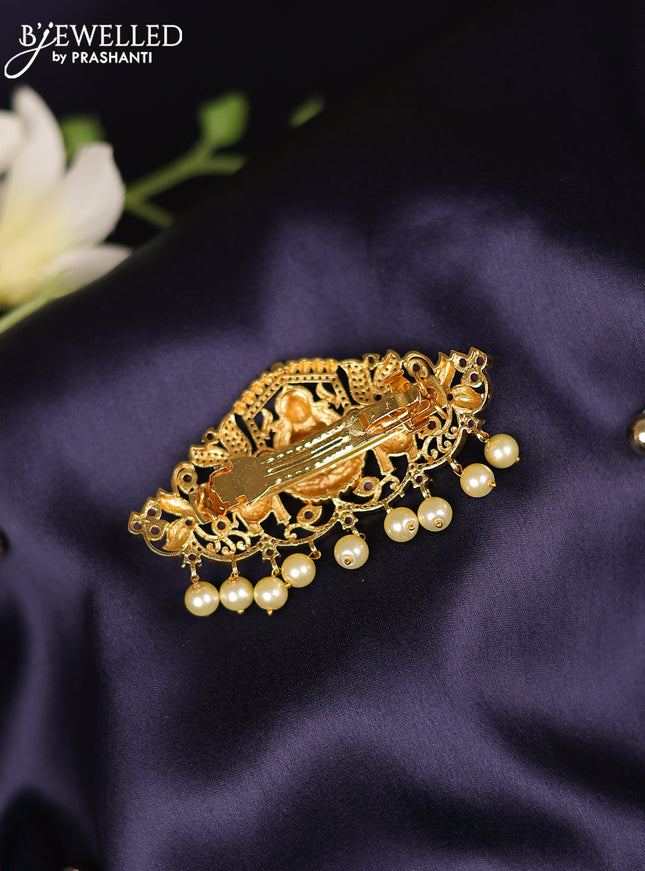 Antique hair clips medium size lakshmi design with kemp & cz stones and pearl hangings