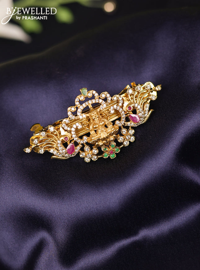 Antique hair clips medium size lakshmi design with kemp and cz stones