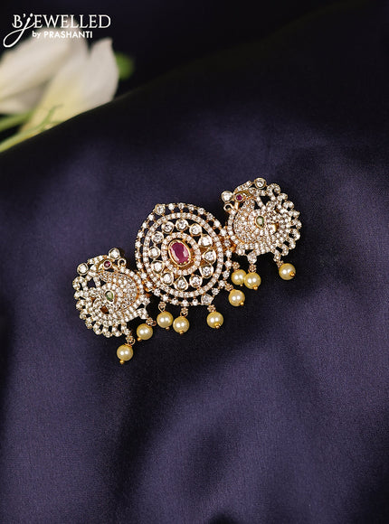 Antique hair clips small size with kemp & cz stones and pearl hangings