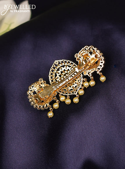 Antique hair clips small size with kemp & cz stones and pearl hangings