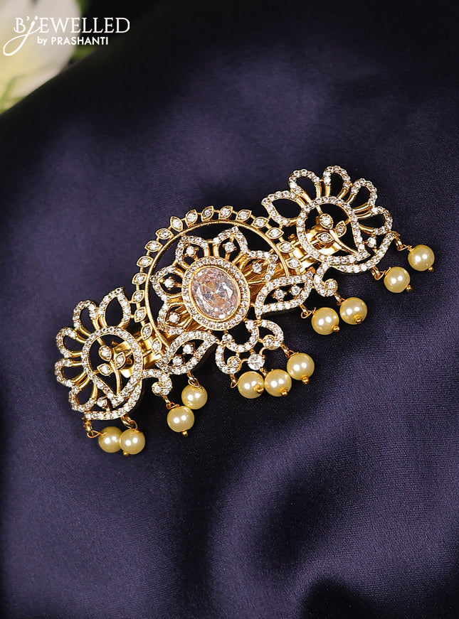 Antique hair clips medium size with cz stones and pearl hangings