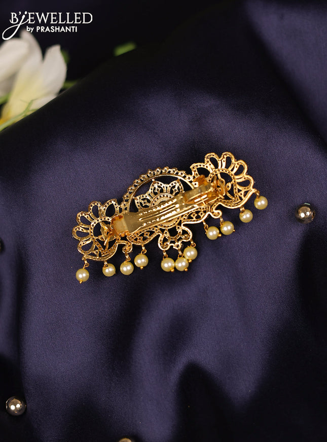 Antique hair clips medium size with cz stones and pearl hangings