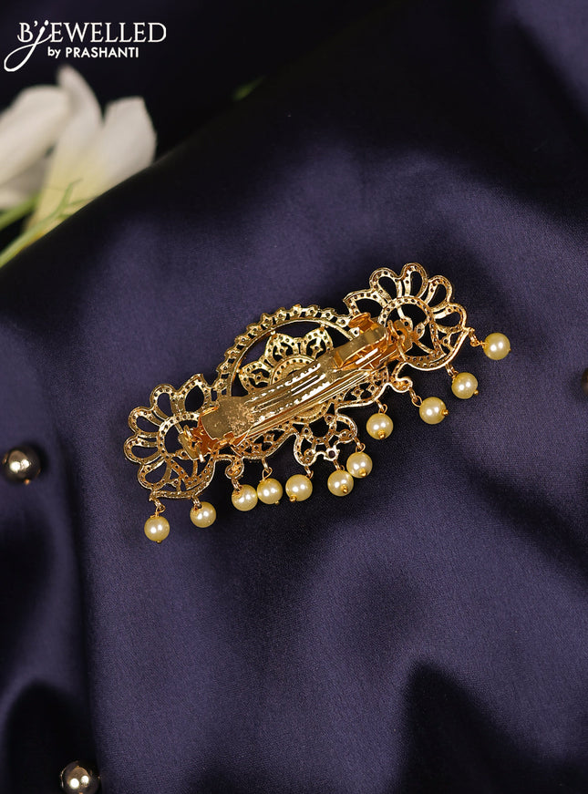 Antique hair clips medium size with kemp & cz stones and pearl hangings