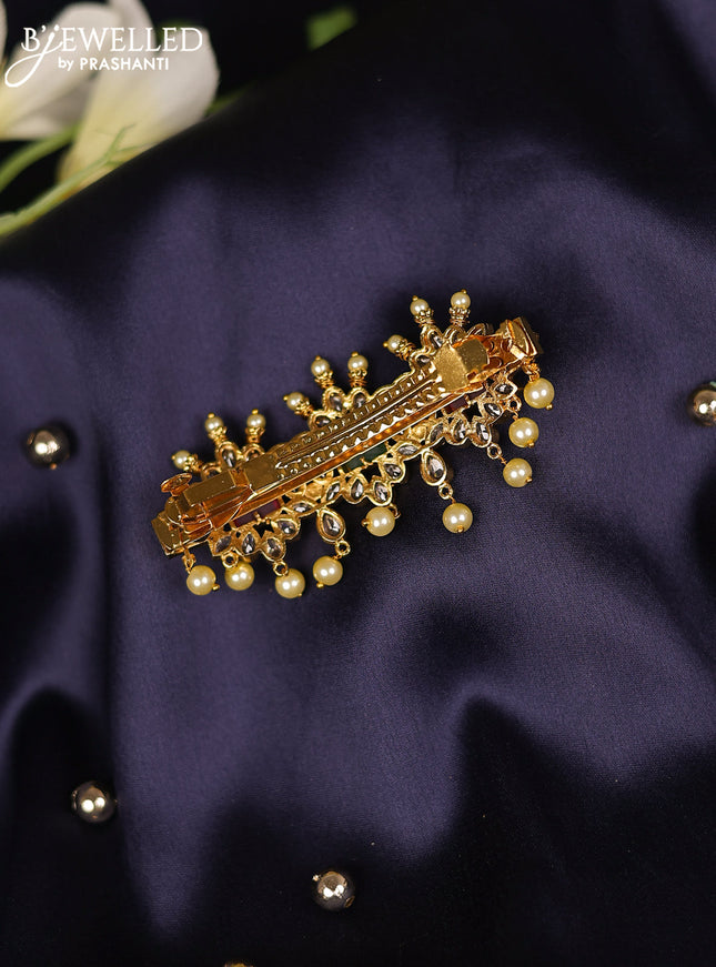 Antique hair clips medium size with kemp & cz stones and pearl hangings