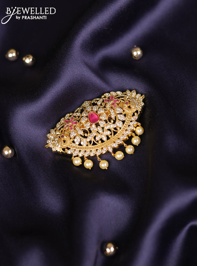 Antique hair clips medium size with ruby & cz stones and pearl hangings