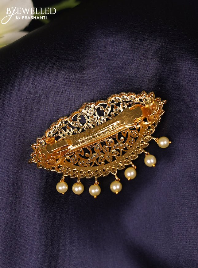 Antique hair clips medium size with emerald & cz stones and pearl hangings